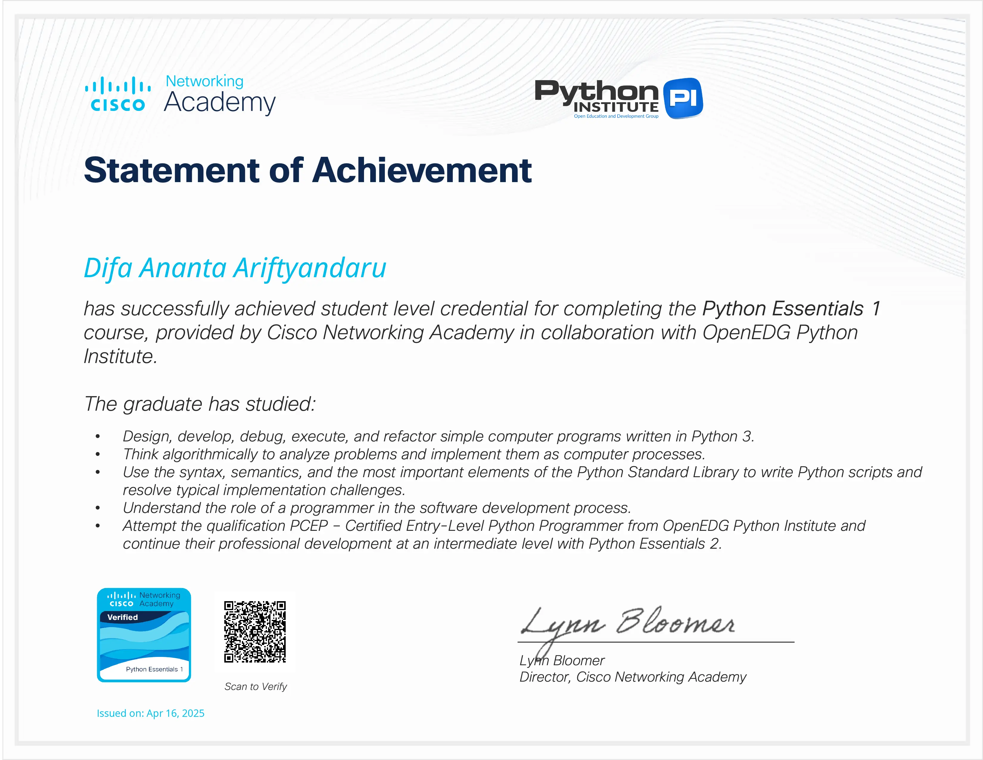 Cisco : Python Essentials 1